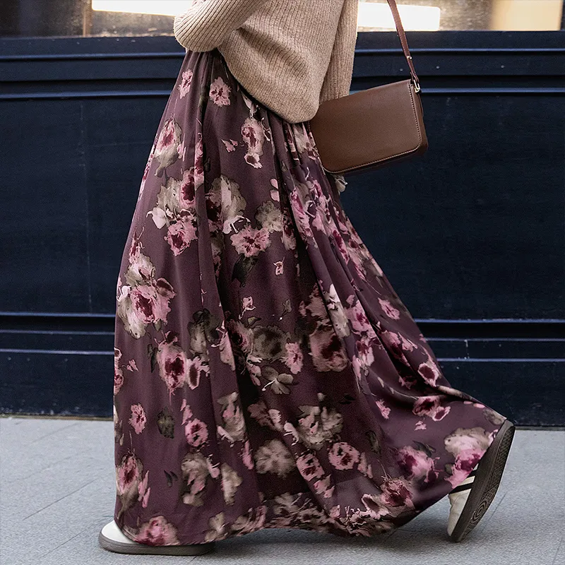 Cypress House Casual Long Skirt Women's Pink Coffee Floral-2