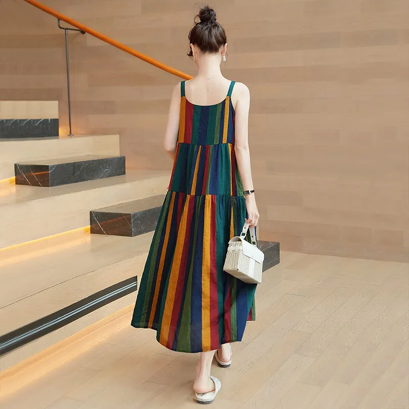 Cypress House Slip Dress Women's Red Yellow Blue Green Stripes-1