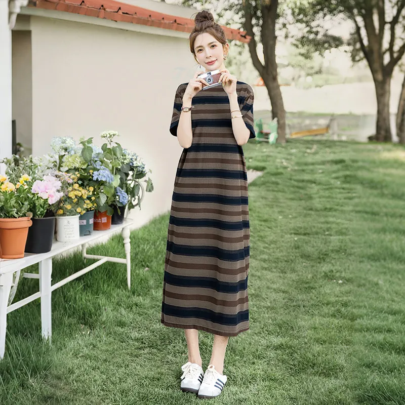 Cypress House Short Sleeved Dress Women's Navy Blue Stripes-4