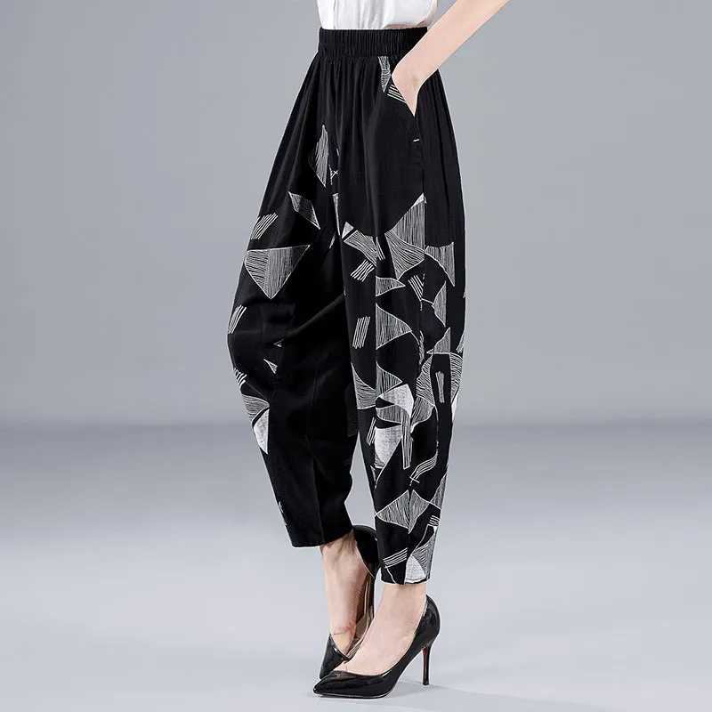 Cypress House Casual Pants Women's Black With White Geometric-4