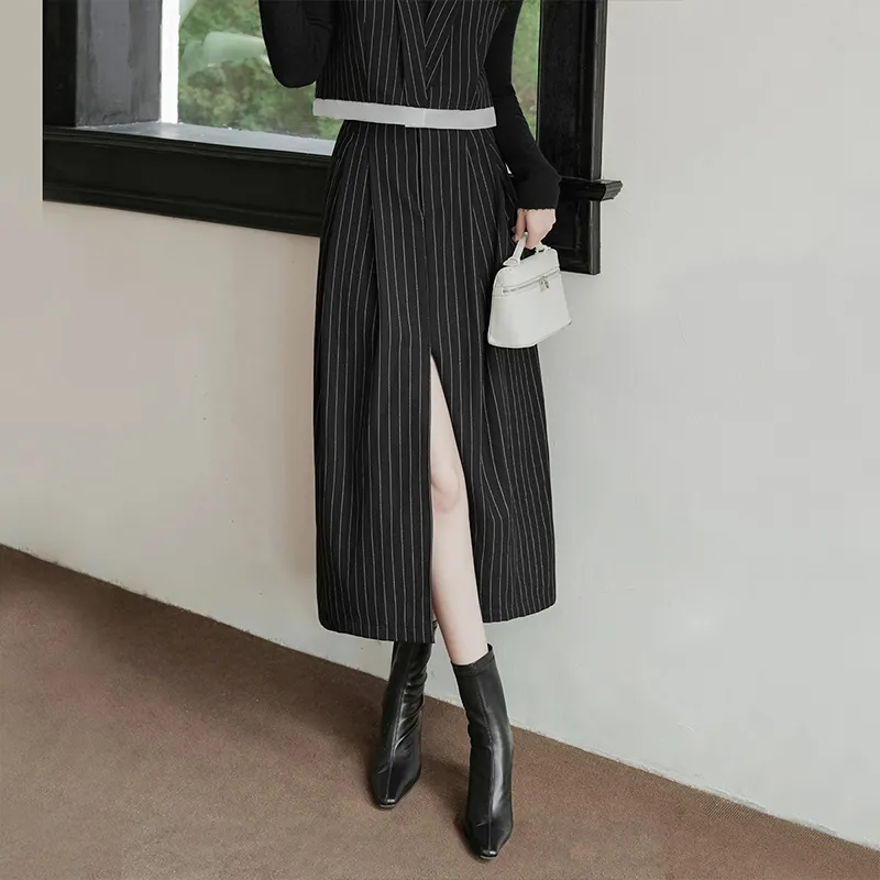 Cypress House Casual Long Skirt Women's Black Stripes-2