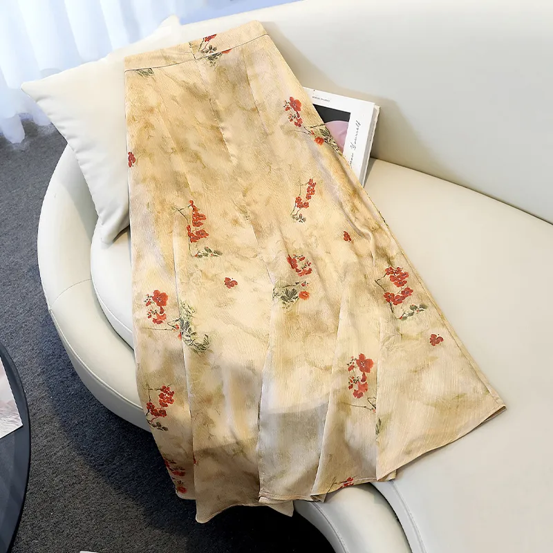 TOUCH Casual Long Skirt Women's Beige Khaki-3