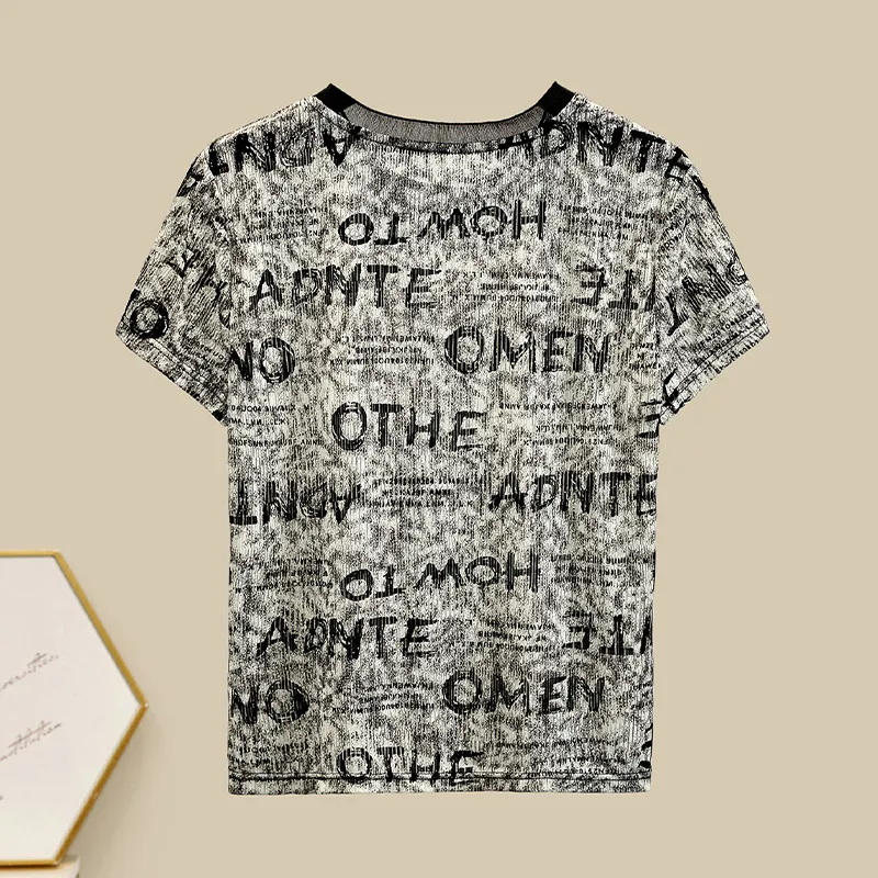 TOUCH T Shirt Women's Beige With Black Letter-3