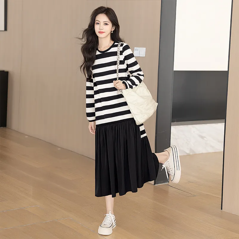 Cypress House Long Sleeved Dress Women's Black White Stripes-2