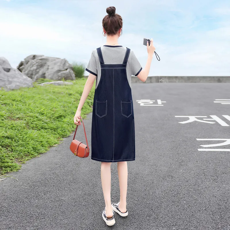 Cypress House Short Sleeved Dress Women's Top Light Gray, Bottom Dark Blue-1