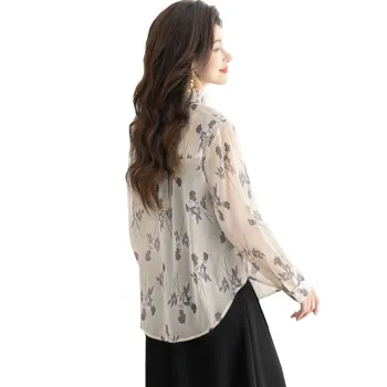 Cypress House Shirt Women's Apricot Watercolor Flowers
