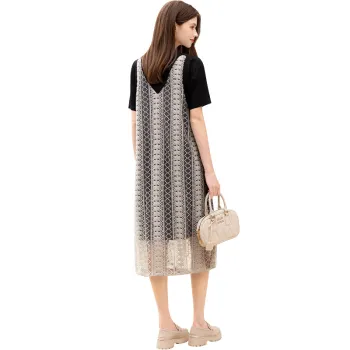 TOUCH Short Sleeved Dress Women's Black & Beige