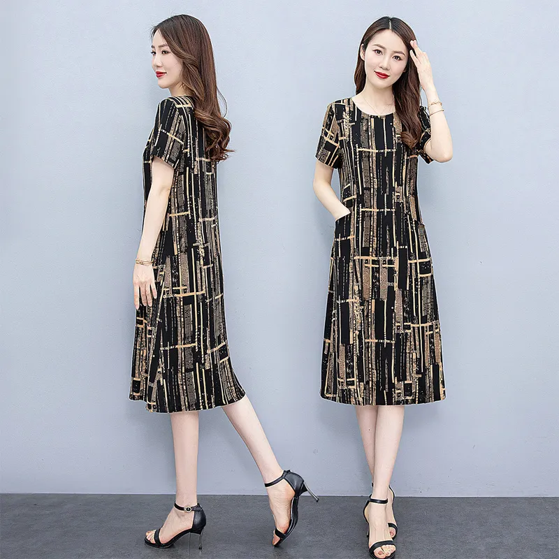 Cypress House Short-Sleeved Dresses Women's Black Background Khaki Floral-2