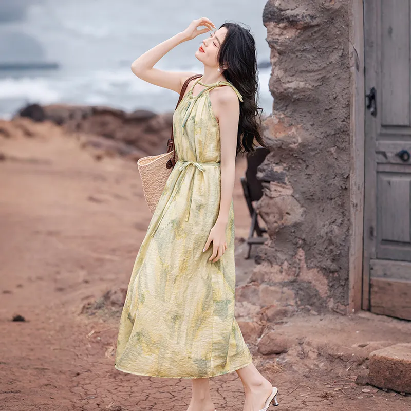 TOUCH Sleeveless Dresses Women's Yellow Green-4