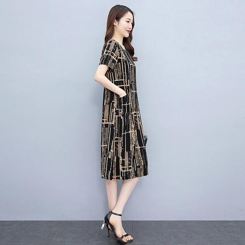 Cypress House Short-Sleeved Dresses Women's Black Background Khaki Floral-6