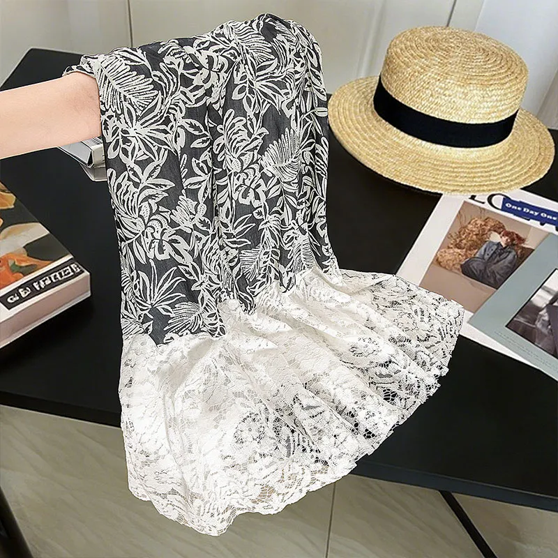 Cypress House Casual Long Skirt Women's Black With White Floral-3
