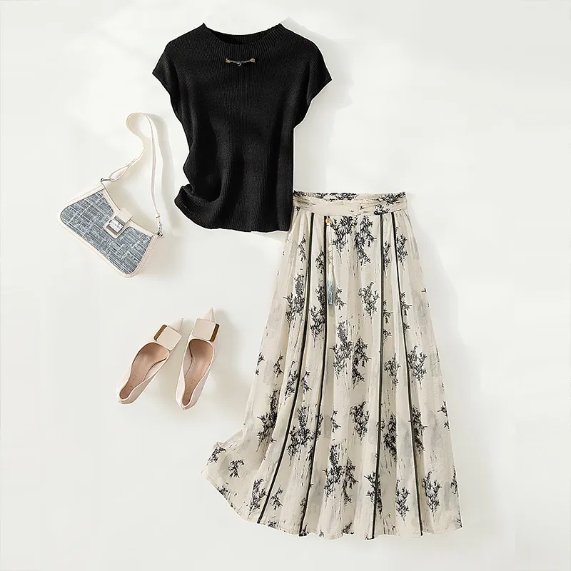 Cypress House Skirt Set Women's Black+Beige Ink Wash-2