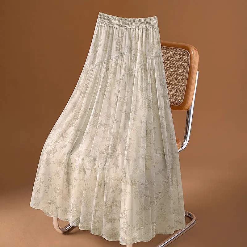 Cypress House Casual Long Skirt Women's Light Gray Coffee-2