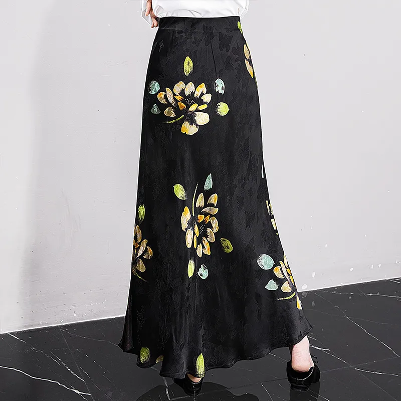 Cypress House Casual Long Skirt Women's Black Yellow Floral-3