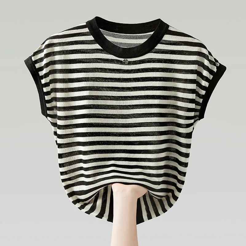Cypress House Knitwear Women's Black Apricot Stripes-2