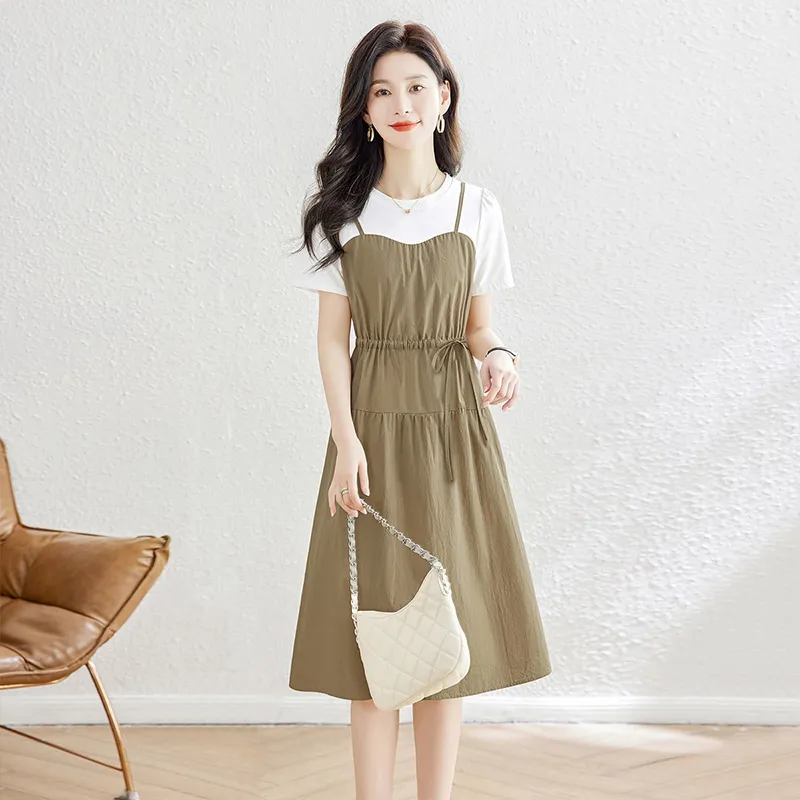 Cypress House Short Sleeved Dress Women's White Top & Khaki Bottom-6