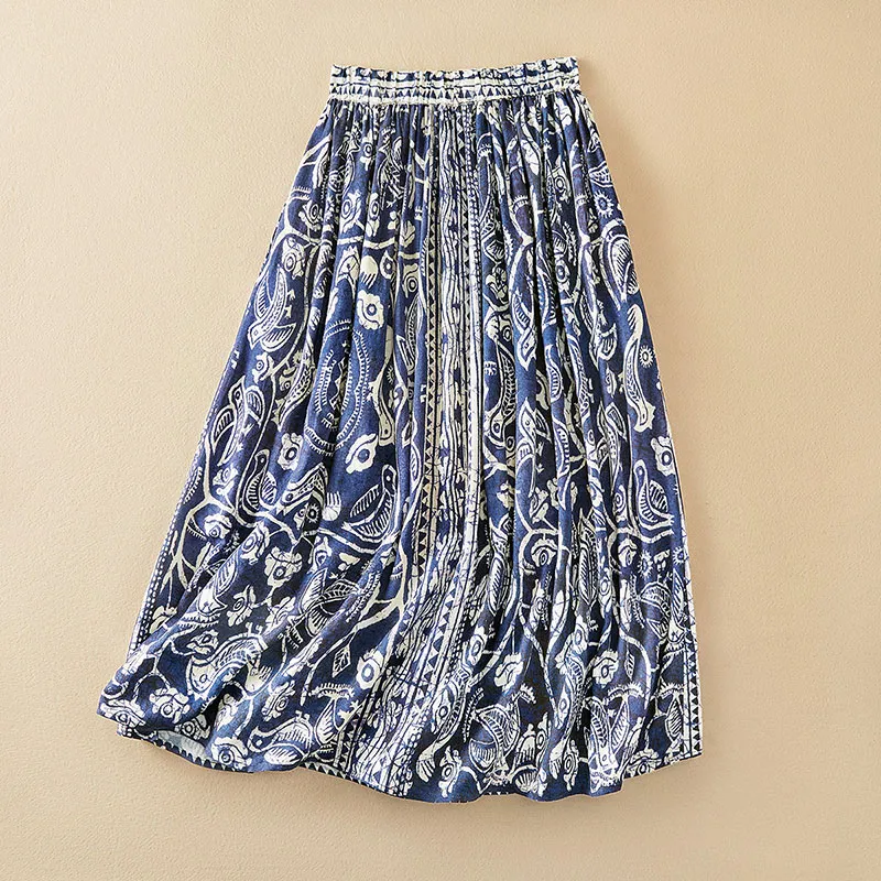 Cypress House Casual Long Skirts Women's Navy Blue Pattern-3