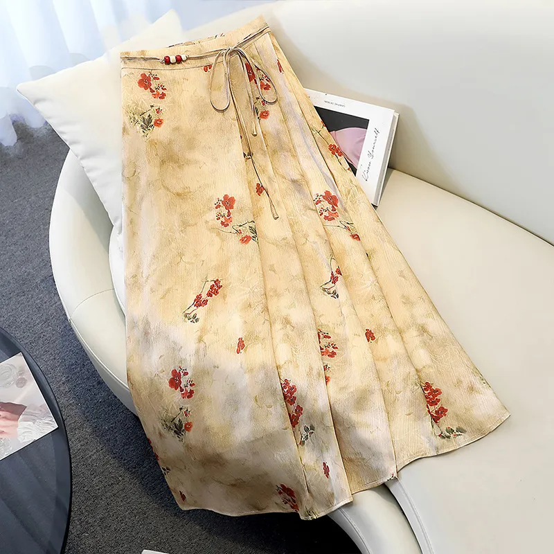 TOUCH Casual Long Skirt Women's Beige Khaki-2