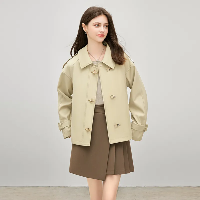 TOUCH Cropped Coats Women's Khaki Green-1