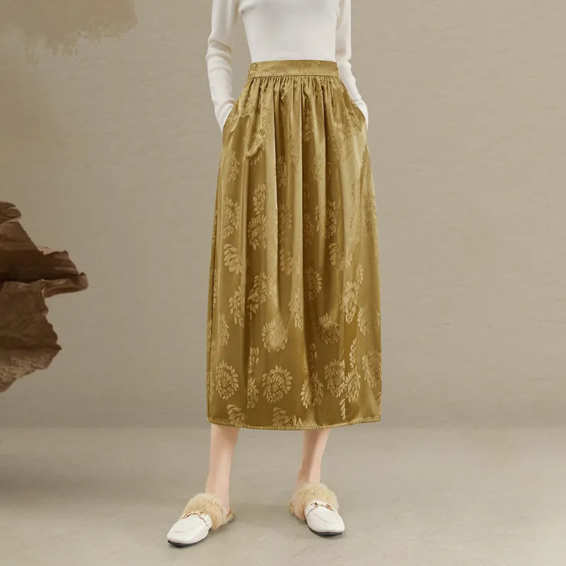 TOUCH Casual Long Skirts Women's Gold-4