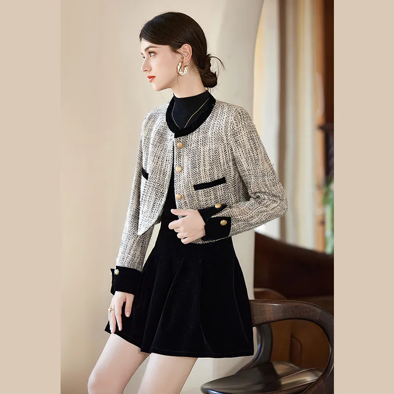 TOUCH Skirt Set Women's Beige Gray+Black-4
