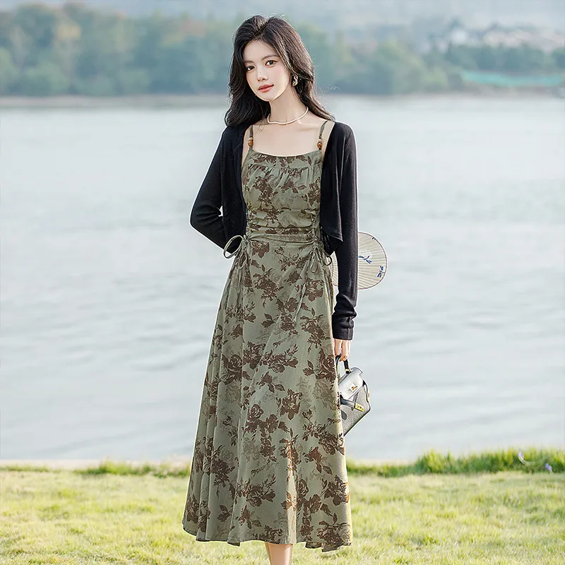 Cypress House Skirt Set Women's Black+Green Coffee Floral-1