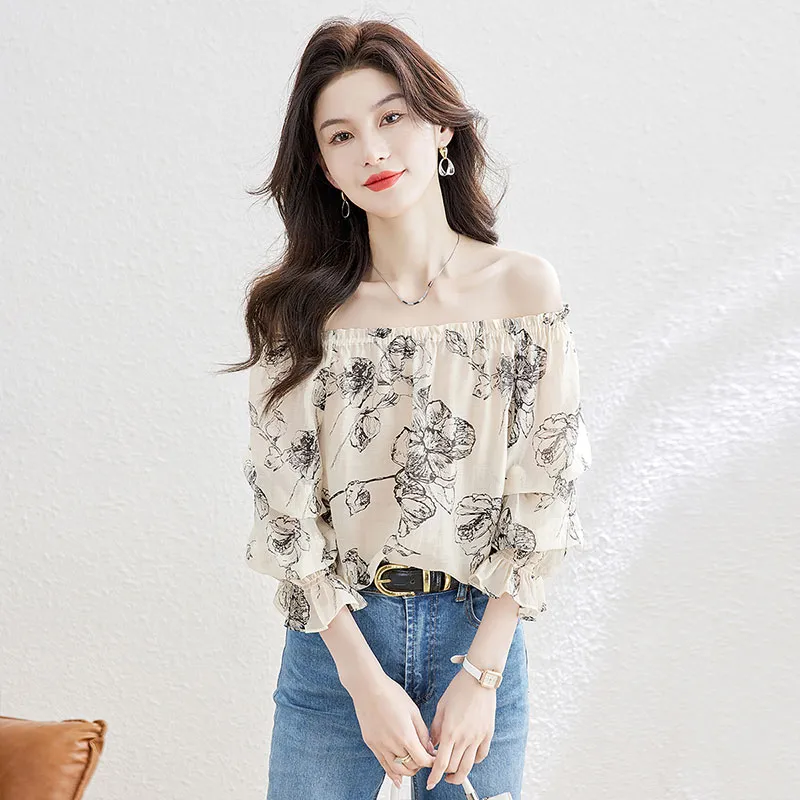 Cypress House Shirt Women's Apricot With Black Floral-5