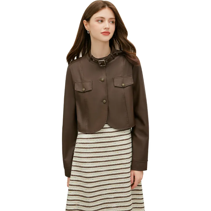 TOUCH Cropped Coats Women's Coffee-2