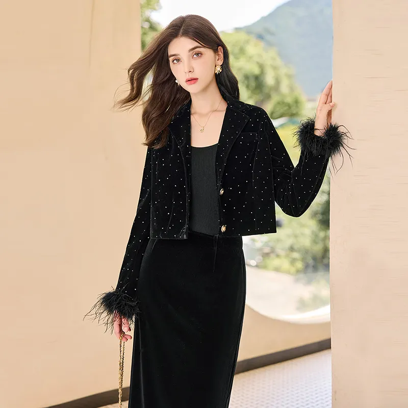 TOUCH Cropped Coats Women's Black-3