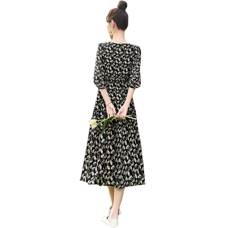 Cypress House Short Sleeved Dress Women's Black With Beige Floral-0