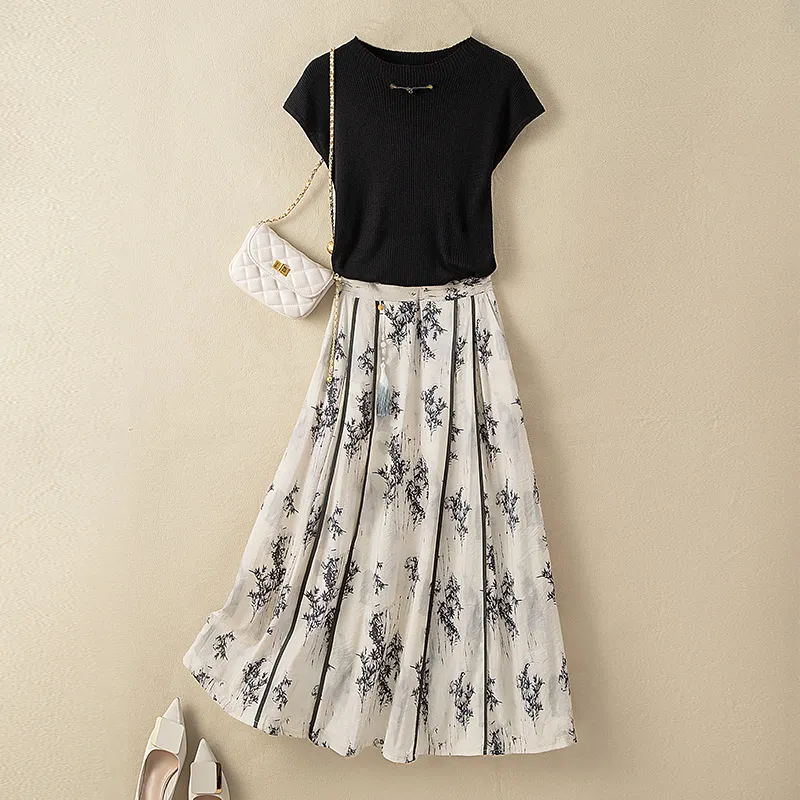 Cypress House Skirt Set Women's Black+Beige Ink Wash-4