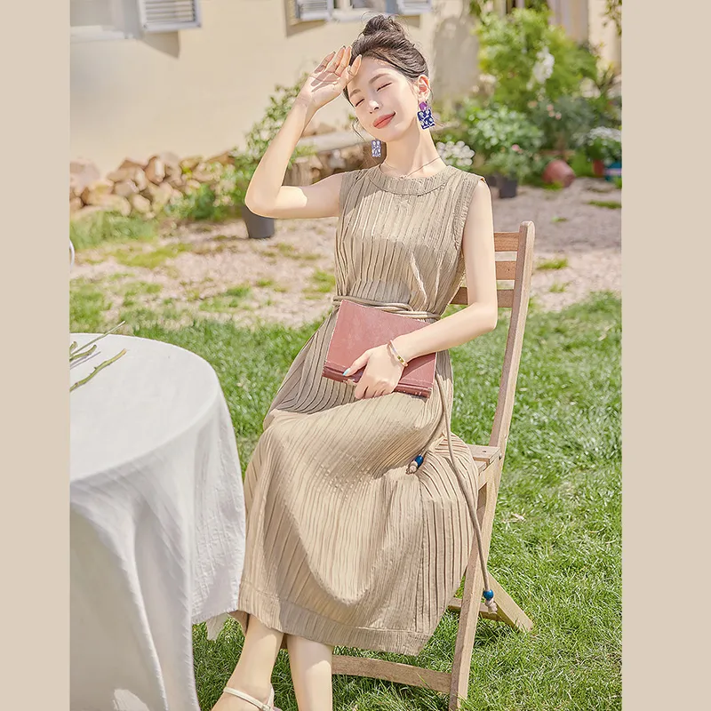 Cypress House Sleeveless Dress Women's Light Khaki-5