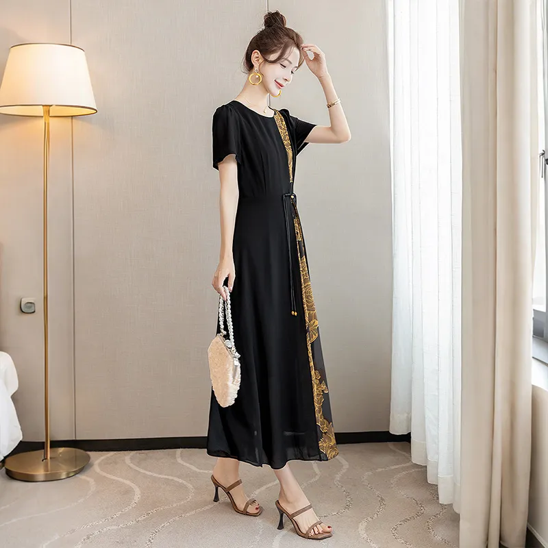 Cypress House Short Sleeved Dress Women's Black & Yellow Floral-5