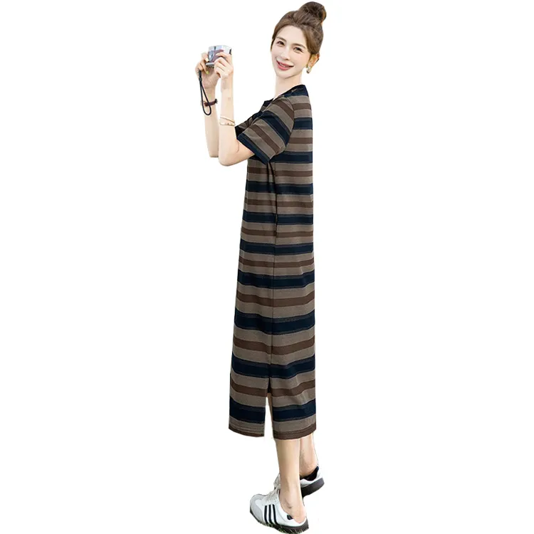 Cypress House Short Sleeved Dress Women's Navy Blue Stripes-0