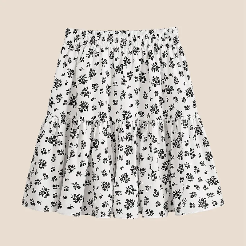 TOUCH Casual Short Skirts Women's Black Purple Flower-7