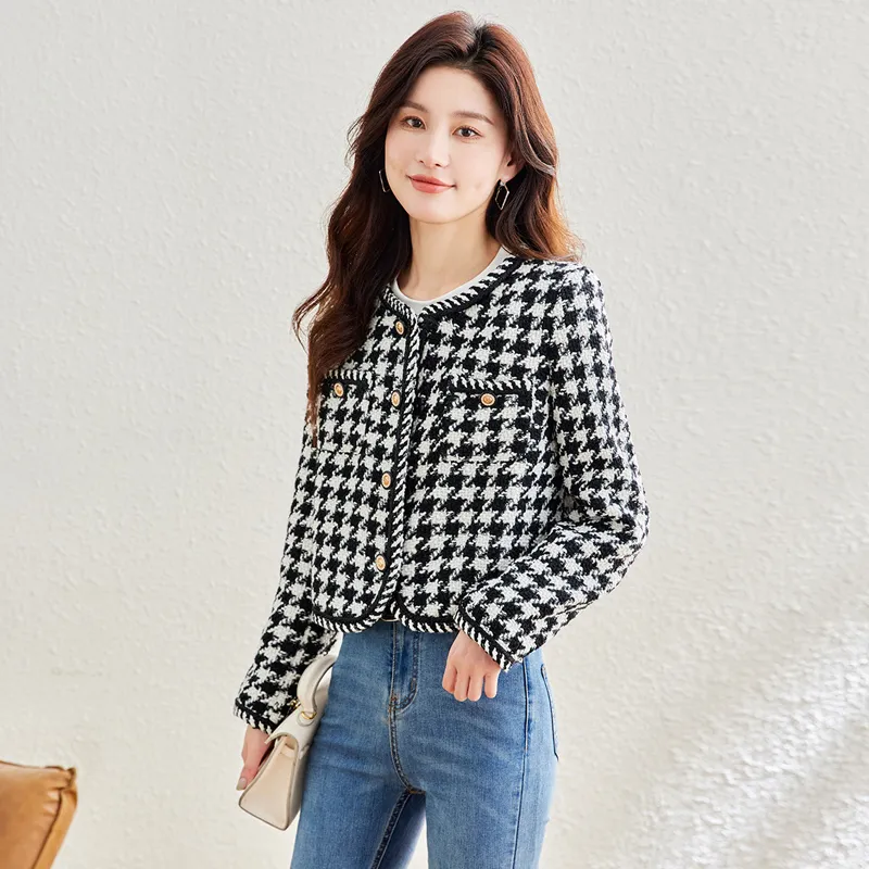 Cypress House Cropped Coat Women's Black White Houndstooth-4