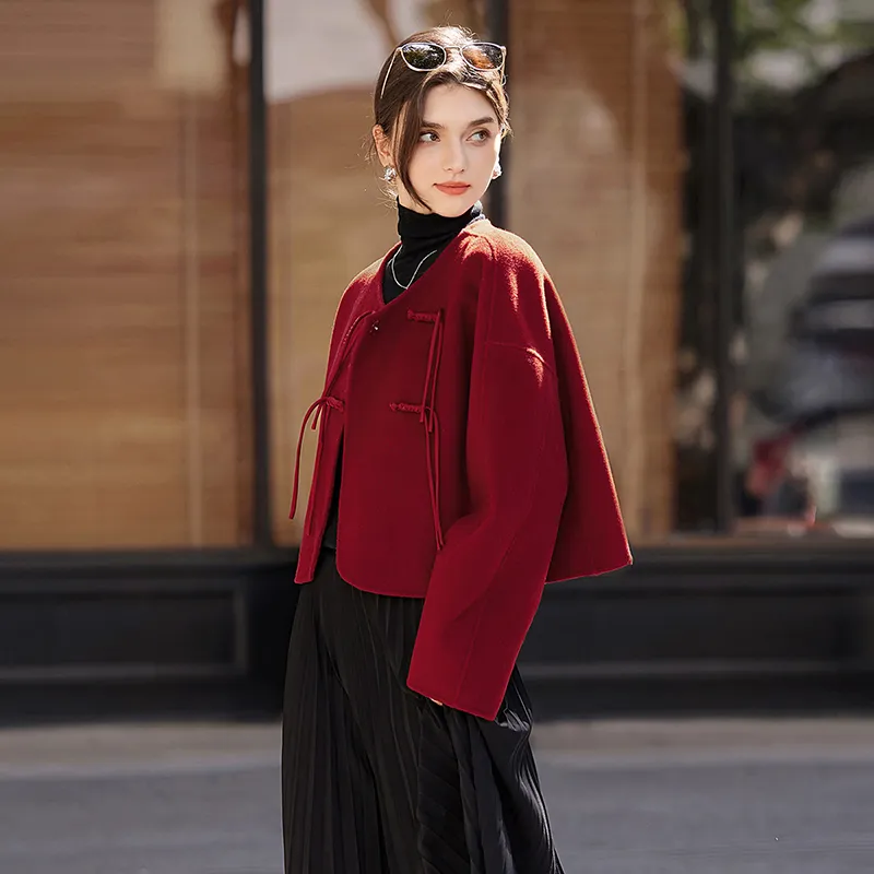 TOUCH Cropped Coats Women's Red-4