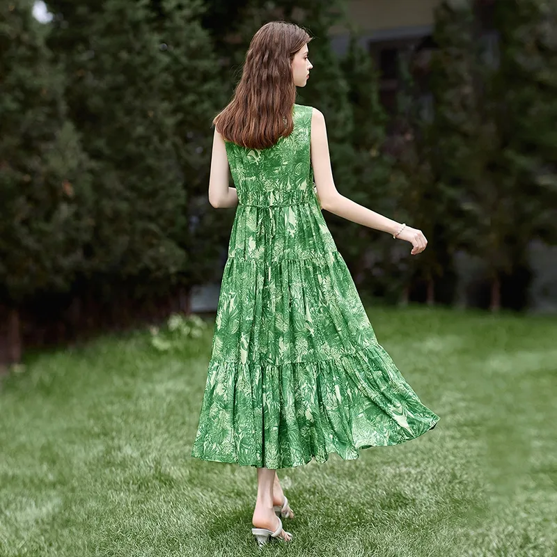 TOUCH Sleeveless Dress Women's Green Flower-3