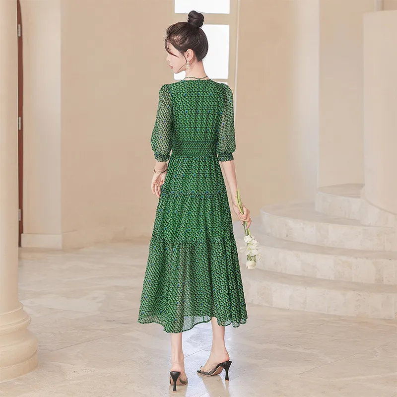 Cypress House Short Sleeved Dress Women's Green Floral-3
