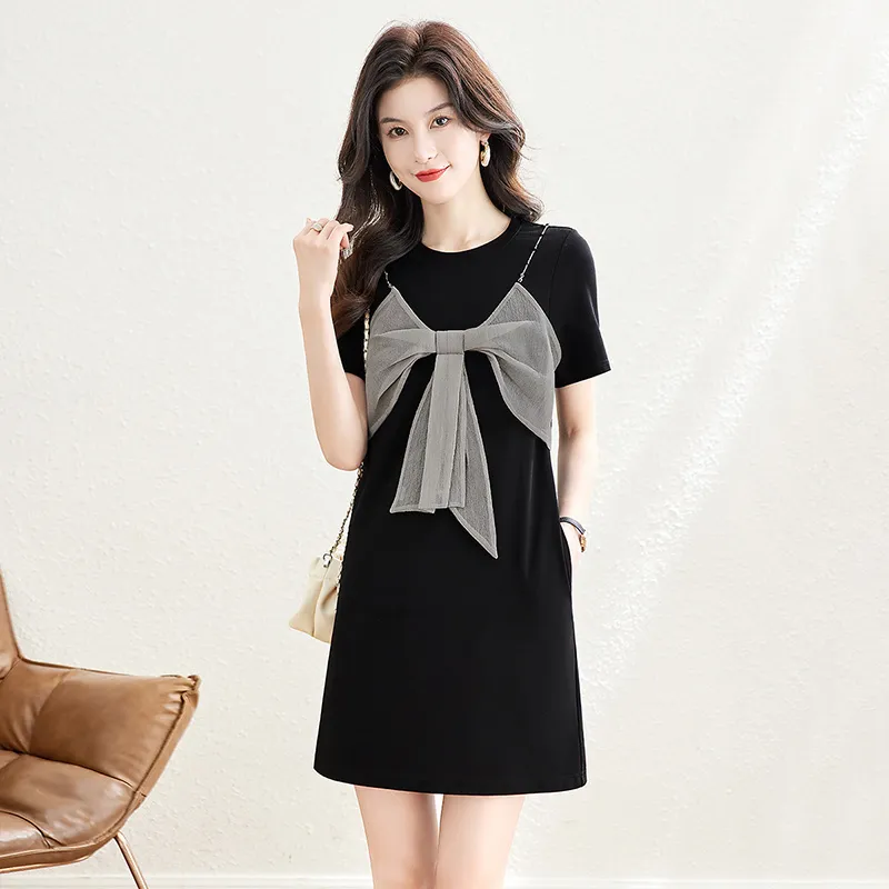 Cypress House Short Sleeved Dresses Women's Black & Light Gray-6