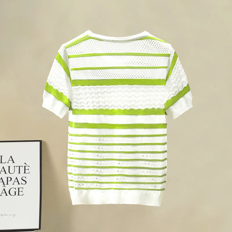 Cypress House Knitwear Women's White Base Navy Blue Stripes-7
