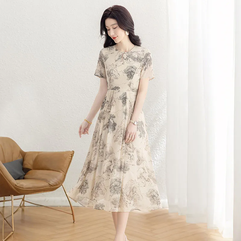 Cypress House Short Sleeved Dress Women's Apricot Ink Wash-2
