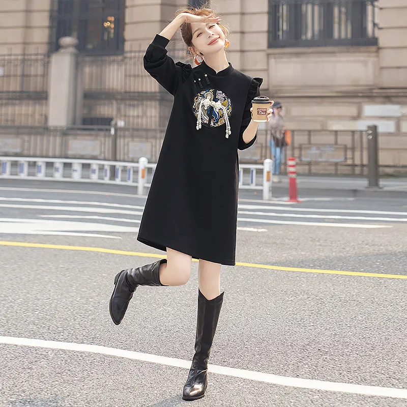 Cypress House Long Sleeved Dress Women's Black-5