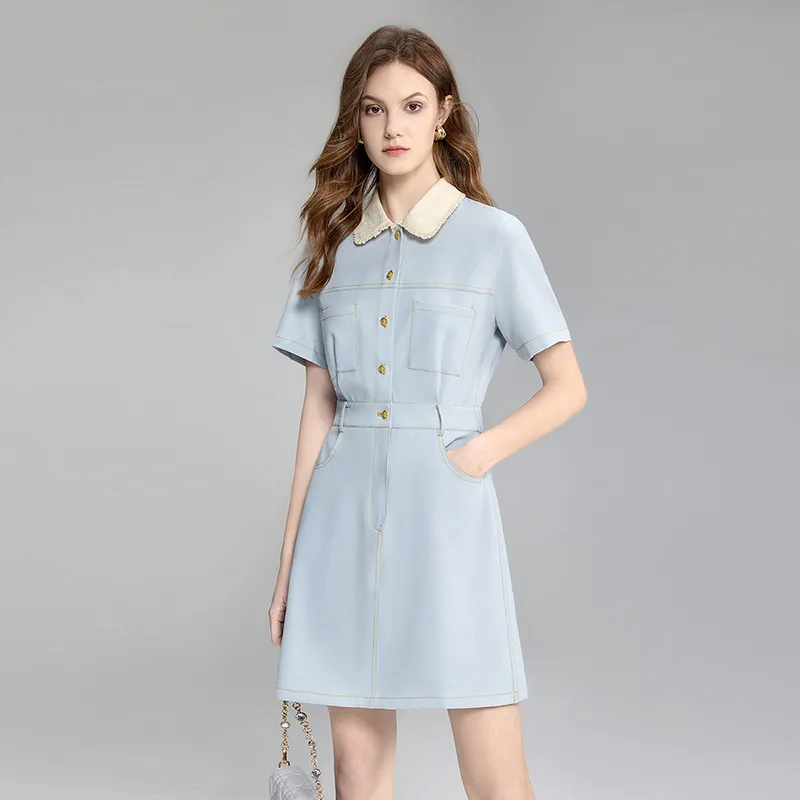 TOUCH Short Sleeved Dress Women's Light Blue-3