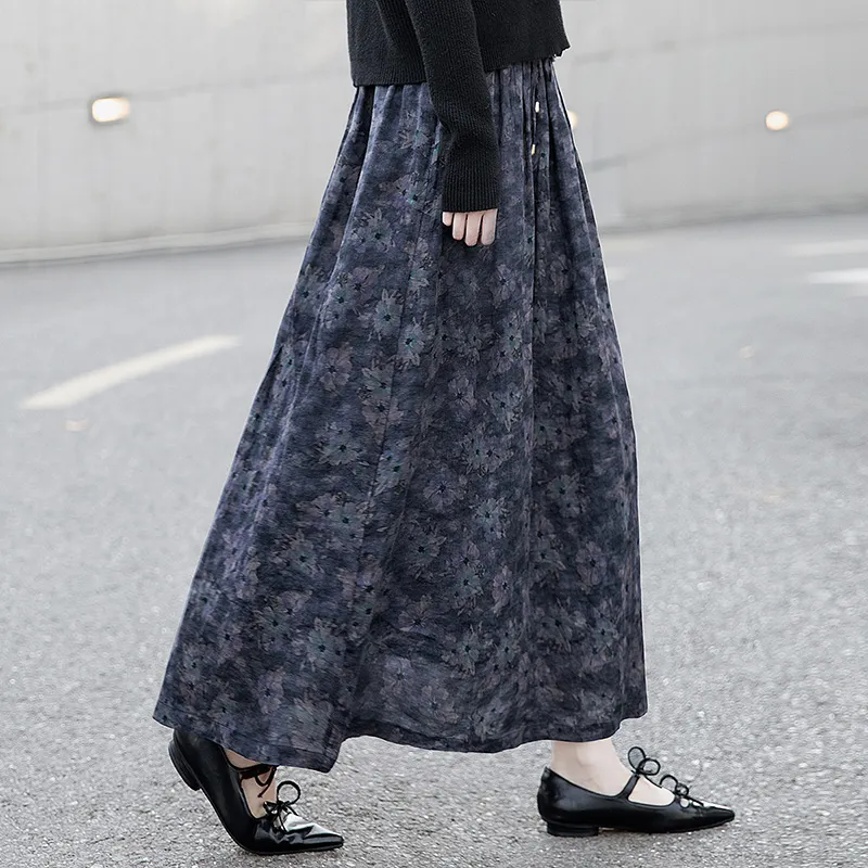Cypress House Casual Long Skirt Women's Purple Floral-5