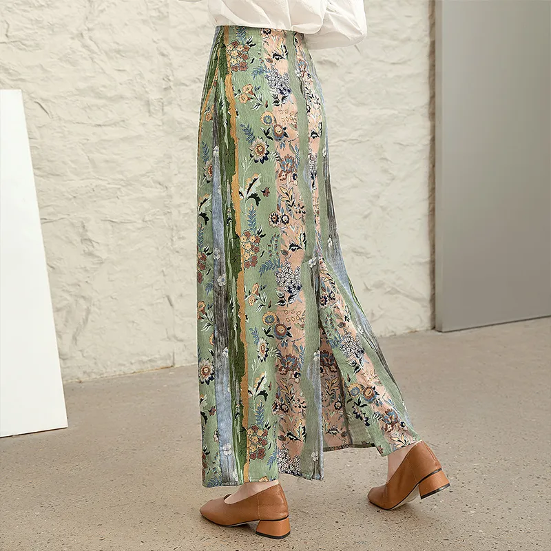 Cypress House Casual Long Skirt Women's Green Floral-2