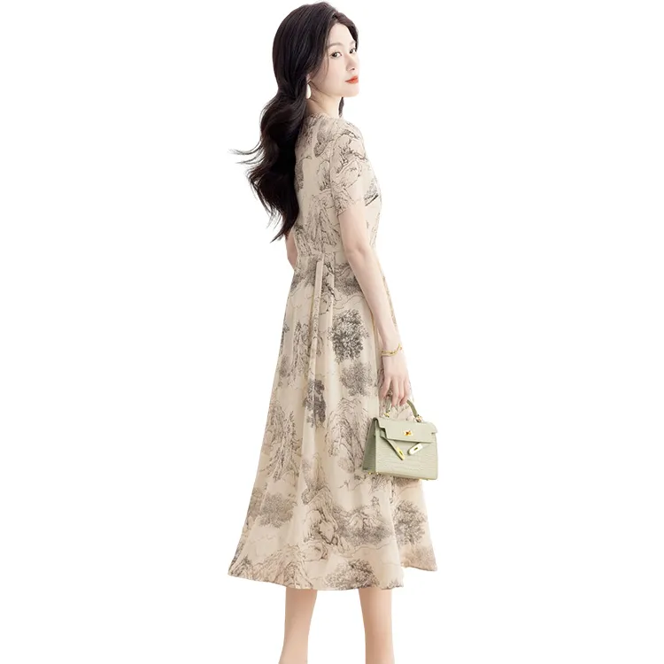 Cypress House Short Sleeved Dress Women's Apricot Ink Wash-1