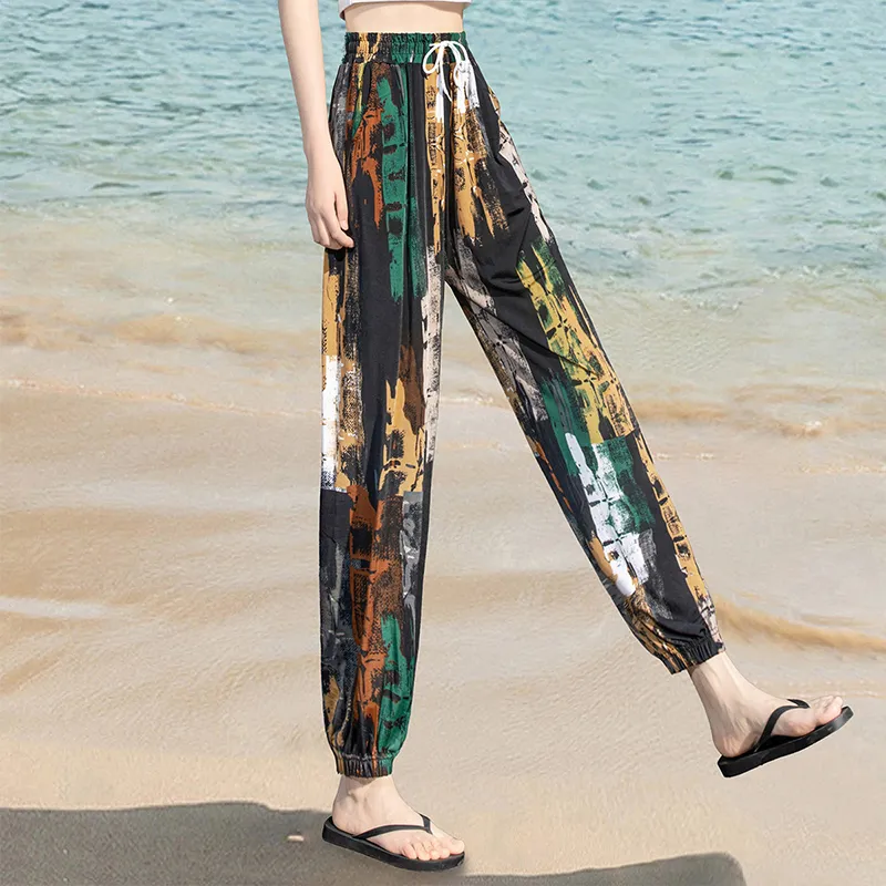 Cypress House Casual Pants Women's Black With Yellow Green Pattern-2