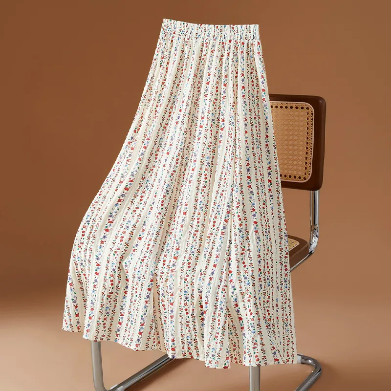 TOUCH Casual Long Skirt Women's Beige With Floral-3