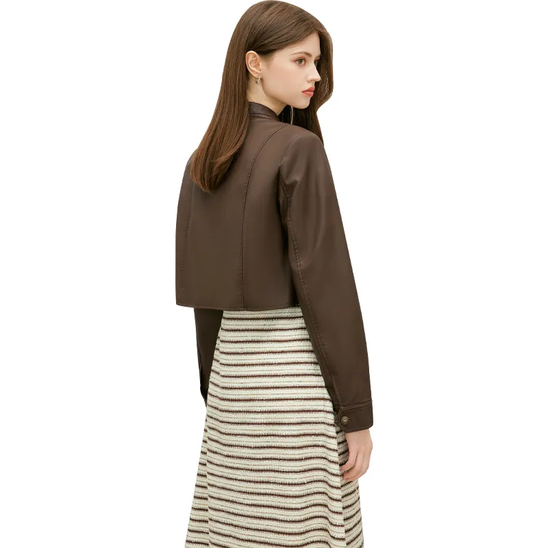 TOUCH Cropped Coats Women's Coffee-1